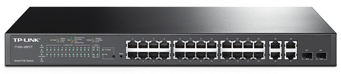 Коммутатор PoE+ Smart 24-портовый Tp-Link T1500-28PCT (TL-SL2428P) 24 порта 10/100 PoE+ 802.3at/af (max 30W на