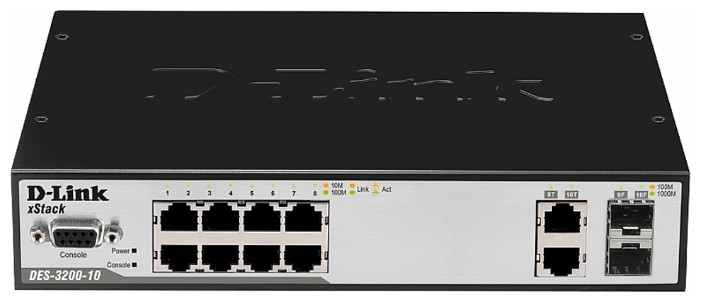 DES-3200-10/C1A коммутатор 10-Port 10/100Mbps + 2 Combo 1000BASE-T/SFP L2 Management Switch