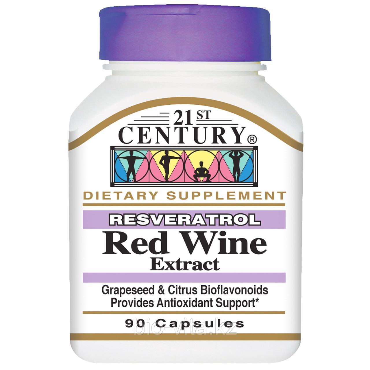 21st Century, Ресвератрол, экстракт красного вина, 200 мг. Антиоксидант 90 капсул