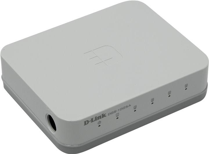 Коммутатор, D-Link, DGS-1005A, Настольный, 5 портов 10/100/1000M RJ45, Корпус пластик