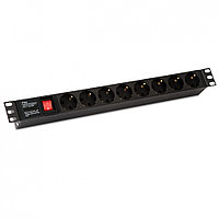 Hyperline SHE19-8SH-S-IEC Блок розеток 19", 250В, 1U, 16А, 8 розеток Schuko, с выключателем