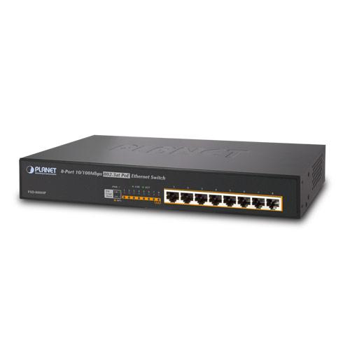 Коммутатор, Planet, FSD-808HP, Настольный, 8 портов 10/100M RJ45, Корпус металл, PoE