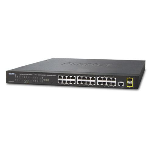 Коммутатор, Planet, GS-4210-24T2S, 19-дюймовый стоечный, 24 порта 10/100/1000M RJ45+2 порта SFP, Управляемый, 