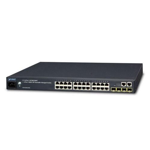 Коммутатор, Planet, SGS-6340-24T4S, 19-дюймовый стоечный, 24 порта 10/100/1000M RJ45+4 порта SFP, Управляемый,