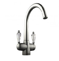 Кухонный смеситель Omoikiri Okinawa-SI (4994057) латунь / античное серебро, камень прозрачный