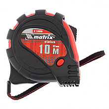 Рулетка 10 метров х 32 мм, Status magnet 3 fixations, обрезиненный корпус, зацеп с магнитом, MATRIX 31000