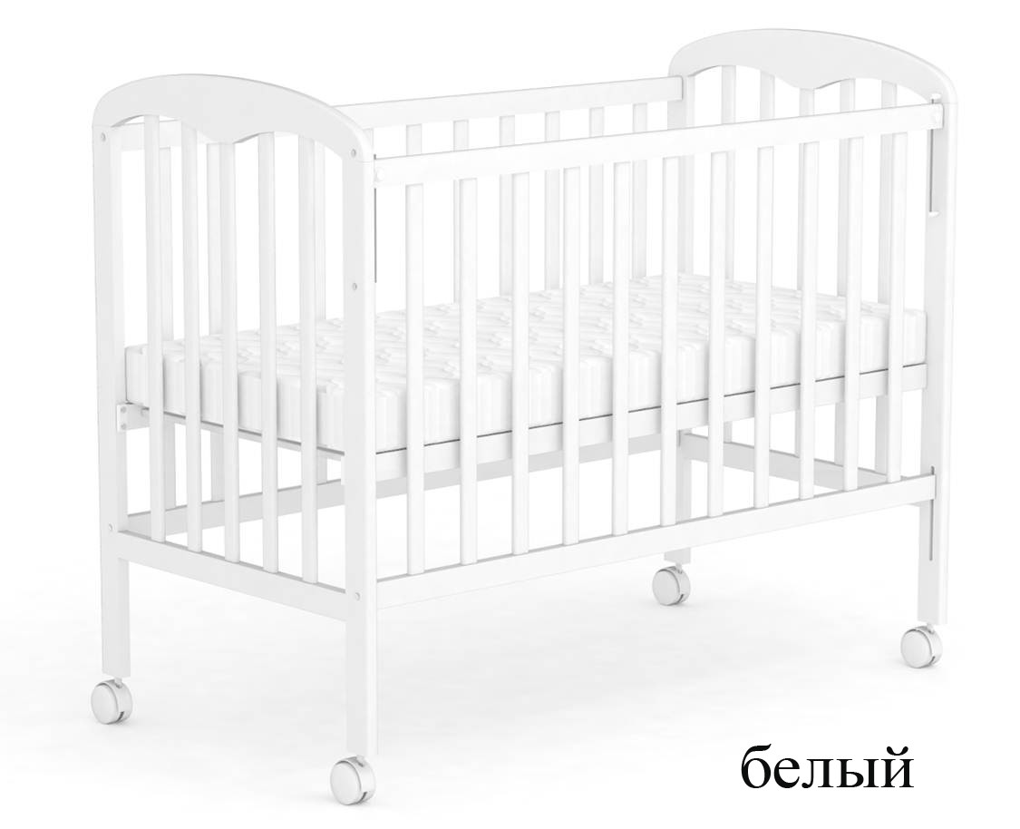 Кровать детская Фея "323", (белый), состав - дерево (береза), колёса, "Кнопка"-механизм опускания боковины