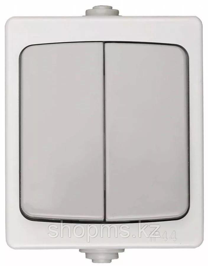 Выключатель СВЕТОЗАР "АВРОРА"  двухклавишный, IP44, цвет серо-белый, 10А/~250В