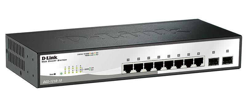 D-link DGS-1210-10 коммутатор Настраиваемый WebSmart с 8 портами 10/100/1000Base-T и 2 портами 1000Base-X SFP