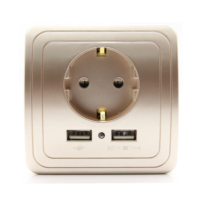 Электрическая розетка с USB 5 В золотистая