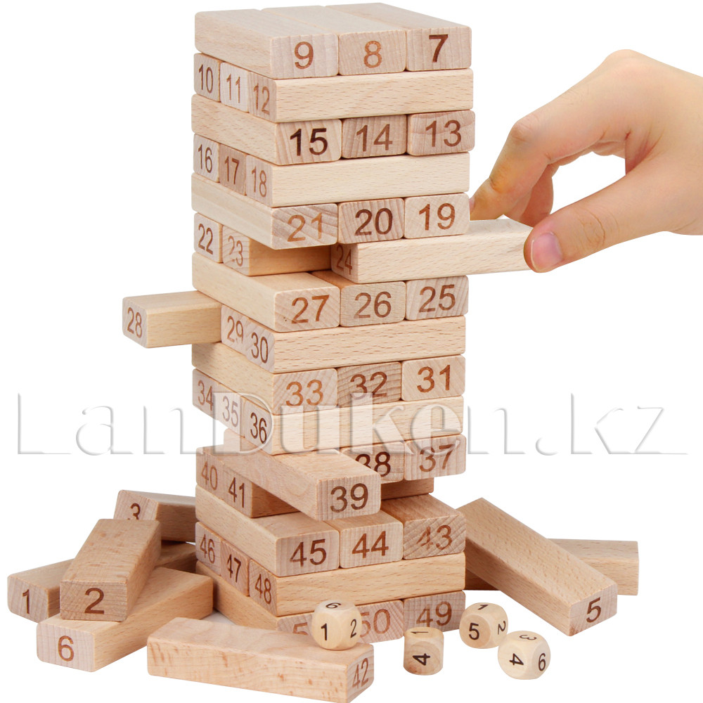 Настольная игра "Дженга" 54 деревянные детали с кубиками - фото 2 - id-p45980365