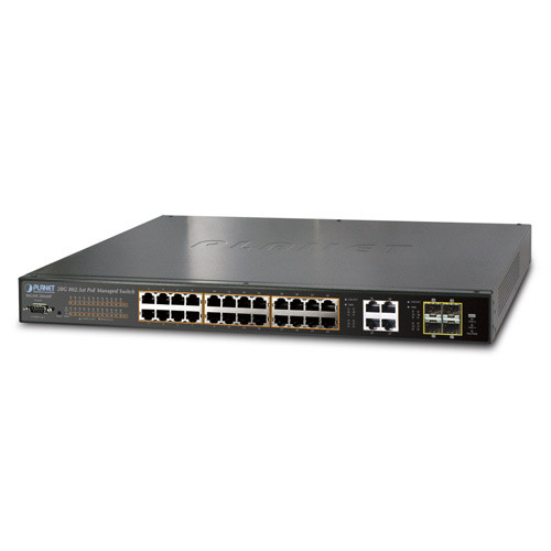 Коммутатор, Planet, WGSW-28040, 19-дюймовый стоечный, 28 портов 10/100/1000M RJ45+4 порта SFP, Управляемый, Ко