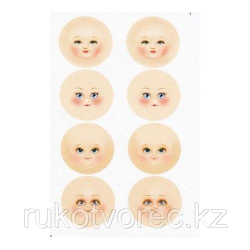 GDMIN02 Фоамиран с принтом 'Кукольное лицо 2', d 45 мм, 12*20 см, 8 шт. на листе, Renkalik