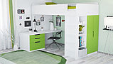Кровать-чердак Polini Simple с письменным столом и шкафом, белый-лайм, фото 5