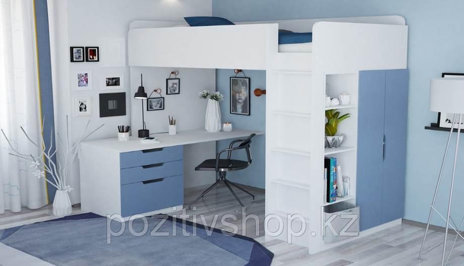 Кровать-чердак Polini Simple с письменным столом и шкафом, белый-голубой - фото 5 - id-p46076872