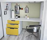 Кровать-чердак Polini Simple с письменным столом и шкафом, белый-желтый, фото 3