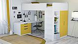 Кровать-чердак Polini Simple с письменным столом и шкафом, белый-желтый, фото 4