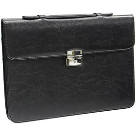 Портфель OfficeSpace "Neptun" кожзам, черный, 3 отделения, метал. замок