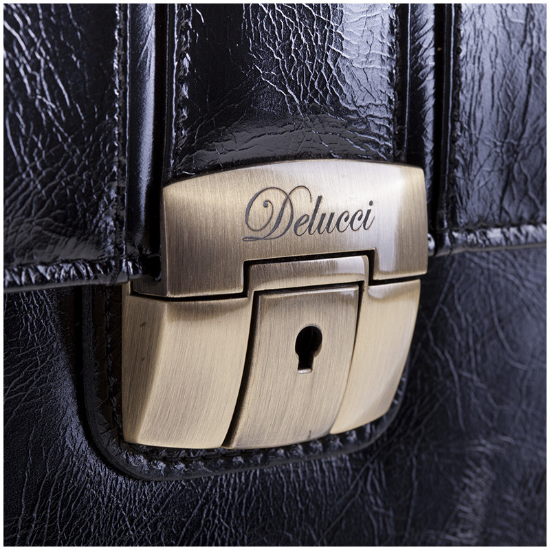 Портфель Delucci "Стефано" кожа, черный, 2 отделения, метал. замок, с ремнем - фото 2 - id-p46082212