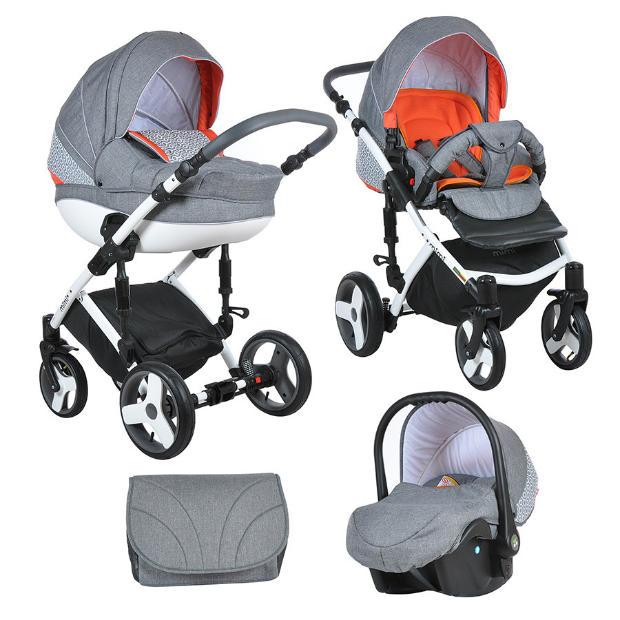 Коляска Tutis Zippy Mimi Plus Premium 3 в 1 серый лен/оранж/орнамент