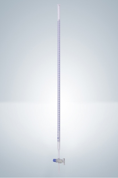 Бюретка Hirschmann 10 : 0,02 мл, класс AS, с линией Шеллбаха, светлое стекло, синяя градуировка, стеклянный кран - фото 1 - id-p46131632