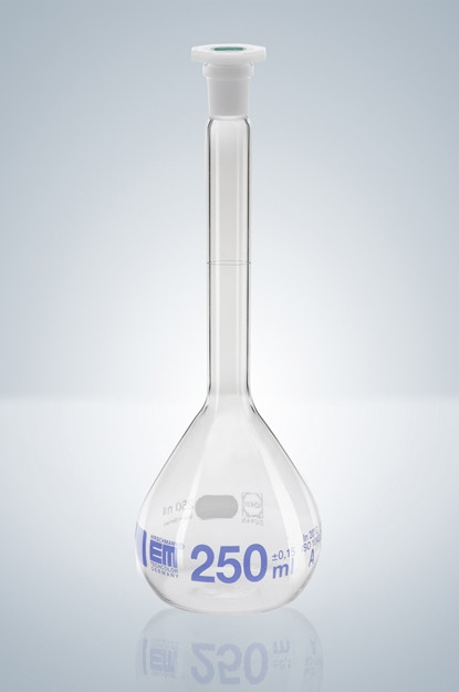 Колба мерная Hirschmann 100 мл, класс A, светлое стекло, со шлифом NS 14/23 и пластиковой пробкой - фото 1 - id-p46133036
