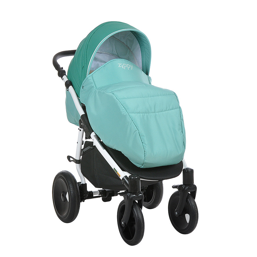 Коляска Tutis Zippy Orbit 2 в 1 белая рама темно-бирюзовый/светло-бирюзовый/светлый кант