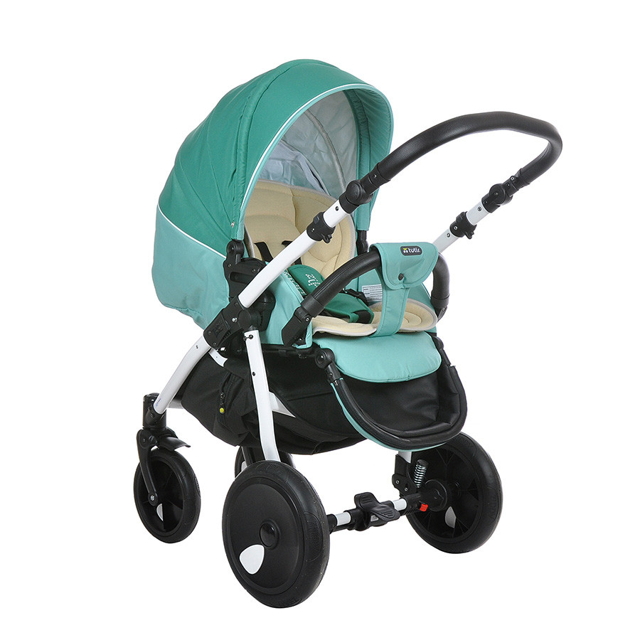 Коляска Tutis Zippy Orbit 2 в 1 белая рама темно-бирюзовый/светло-бирюзовый/светлый кант