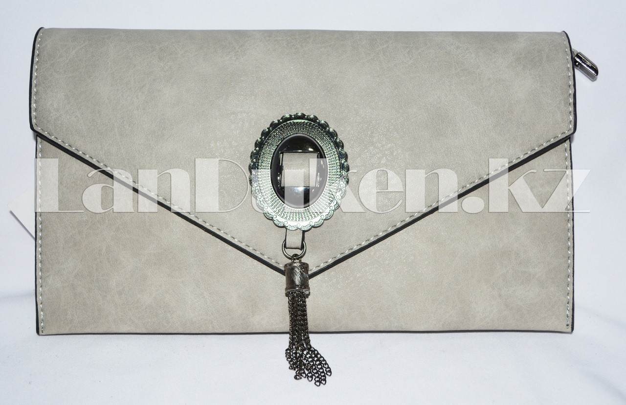Клатч с декоративной брошью серый 9068 - фото 3 - id-p46228299