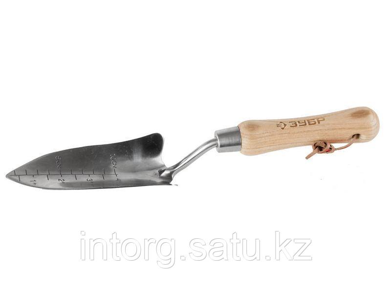 Совок ЗУБР "ЭКСПЕРТ" посадочный из нержавеющей стали, деревянная ручка из ясеня, 150х65х335мм - фото 1 - id-p40199355