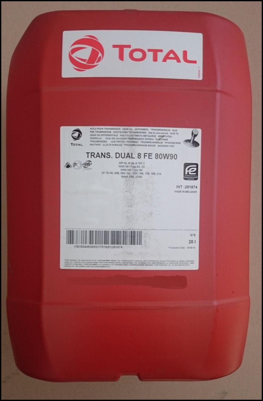 Трансмиссионное масло на синтетической основе Total TRANSMISSION DUAL 8 FE 80W-90 20л. для МКПП, Мостов