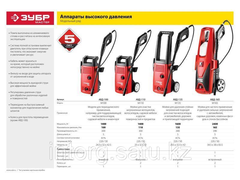 Мойка высокого давления (минимойка) ЗУБР "МАСТЕР" электрическая, макс. 110 Атм, 300 л/ч, 1400 Вт, колеса, - фото 4 - id-p42818031