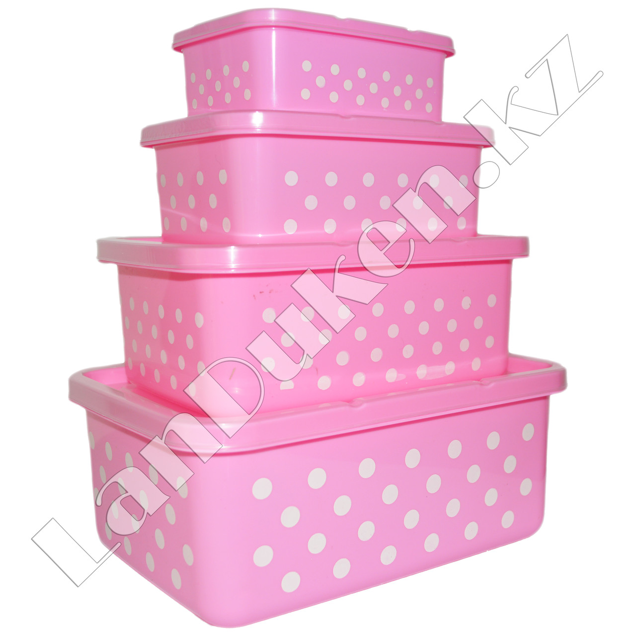 Набор из 4 прямоугольных контейнеров для хранения еды (емкость для сыпучих продуктов) розовый - фото 2 - id-p46401673
