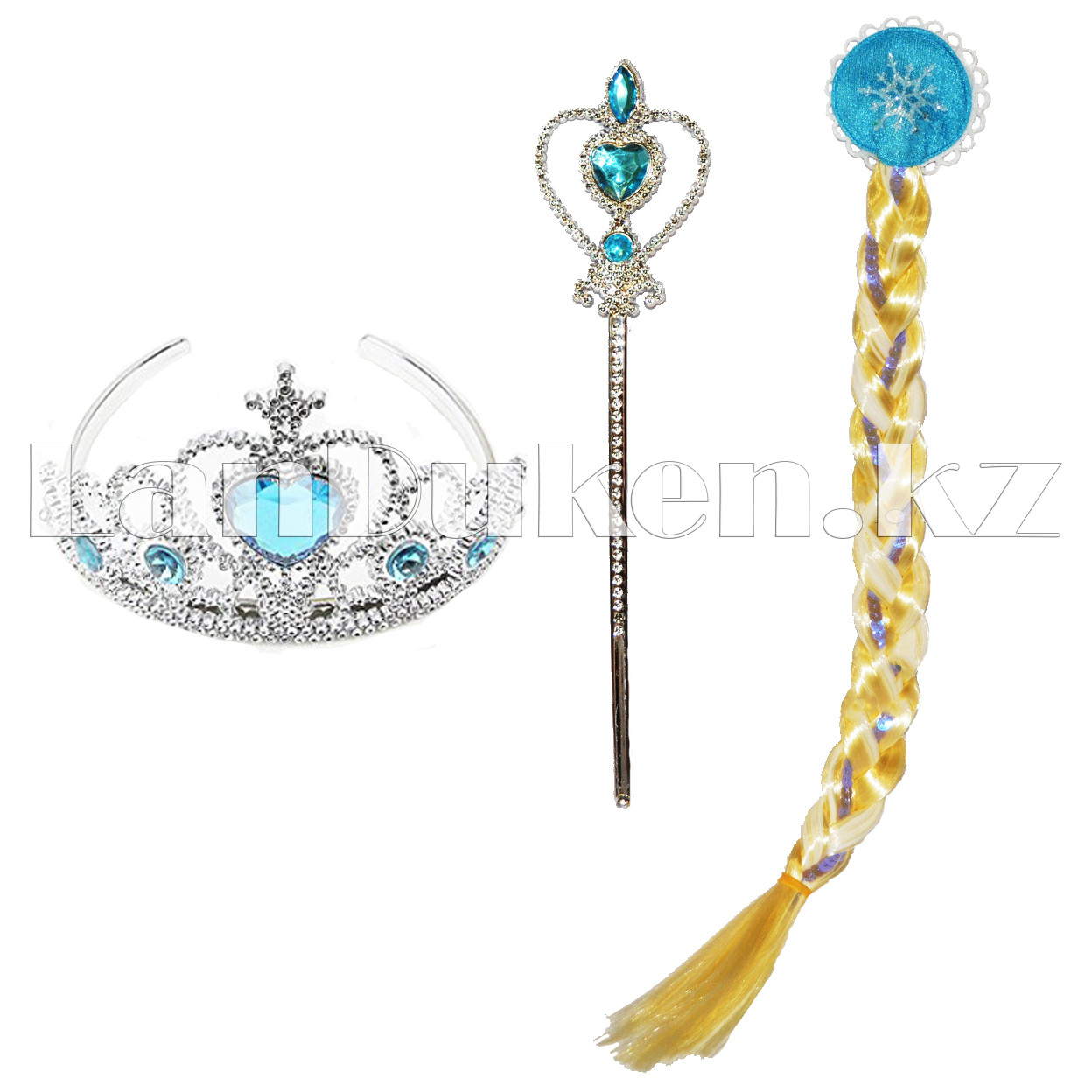Набор аксессуаров "Анна и Эльза" (Ободок с короной, волшебная палочка, коса с пайеткой) 