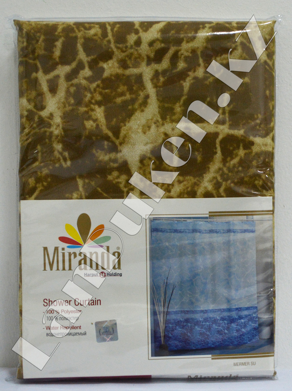 Водонепроницаемая тканевая шторка для ванной Miranda Mermer Su Водные блики (коричневая) 180*200
