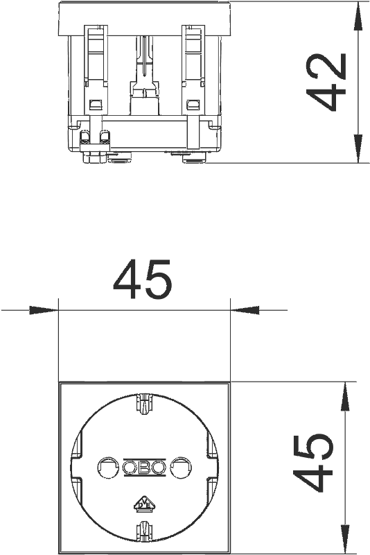 Розетка силовая 0° одинарная 2К+З, 1 модуль Modul45, 45х45 мм, со шторками, 16А 250В алюминиевый STD-D0 AL1 - фото 2 - id-p46560449