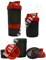 Шейкер 3 в 1 с дополнительными контейнерами (для спортивного питания) черно-красный