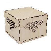 L-678 Деревянная заготовка коробочка квадратная с крышкой 'Вензель' 13,5*13,5*10,5см, Астра