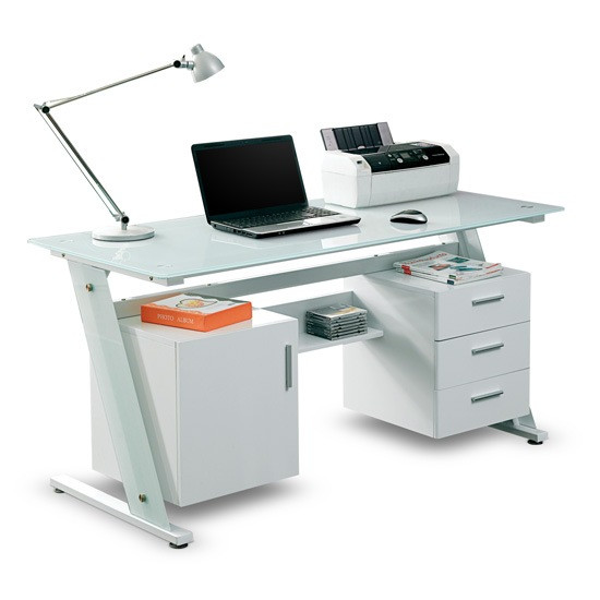 Компьютерный стол, Deluxe, DLFT-3315CT Sofia, Стекло, 150*76*70 см, Белый, Двухтумбовый, Тумба с тре