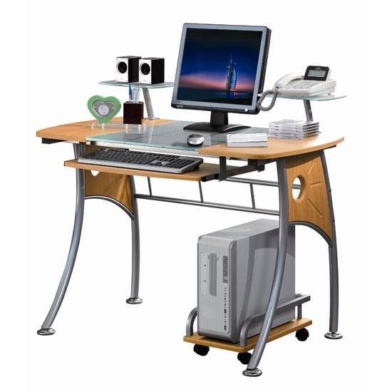 Компьютерный стол, Deluxe, DLFT-3343CT Rossetto, МДФ+Стекло, 110*91*60 см, Светло-Ореховый, Полки дл