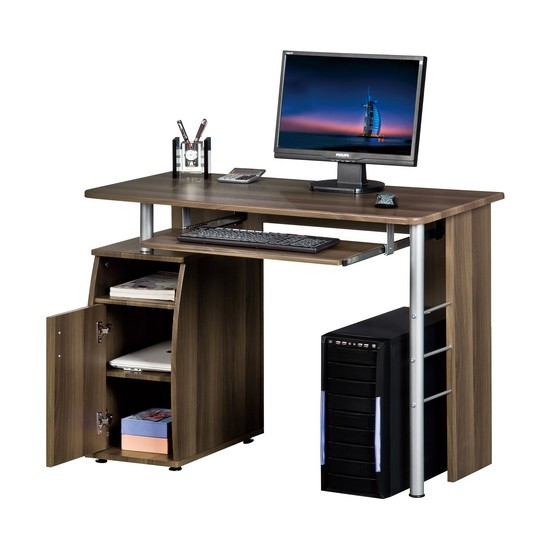Компьютерный стол, Deluxe, DLFT-228S Riva, МДФ, 105*55*77 см, Коричневый, Полки для клавиатуры и сис