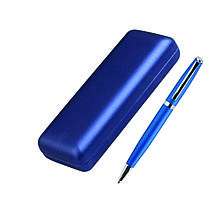 5879 Ручка металлическая  шариковая, синяя, в футляре