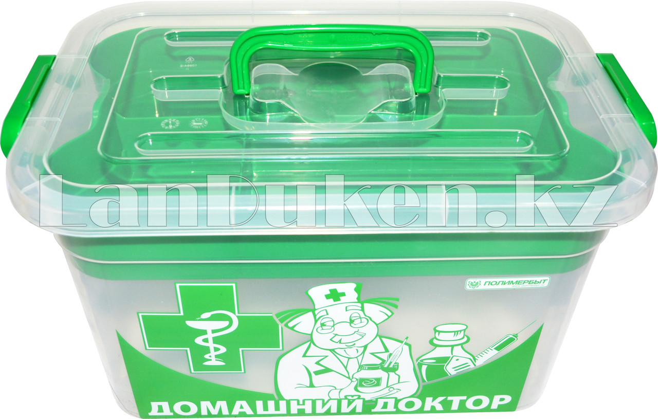 Аптечка для лекарств 10 л "Домашний Доктор" с вкладышем (контейнер для аптечки зеленый) 81003 (003)