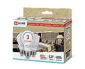 Лампа сд LED-A60-ECO 8Вт 230В  Е27 4000К 640Лм (3шт в упаковке) IN HOME