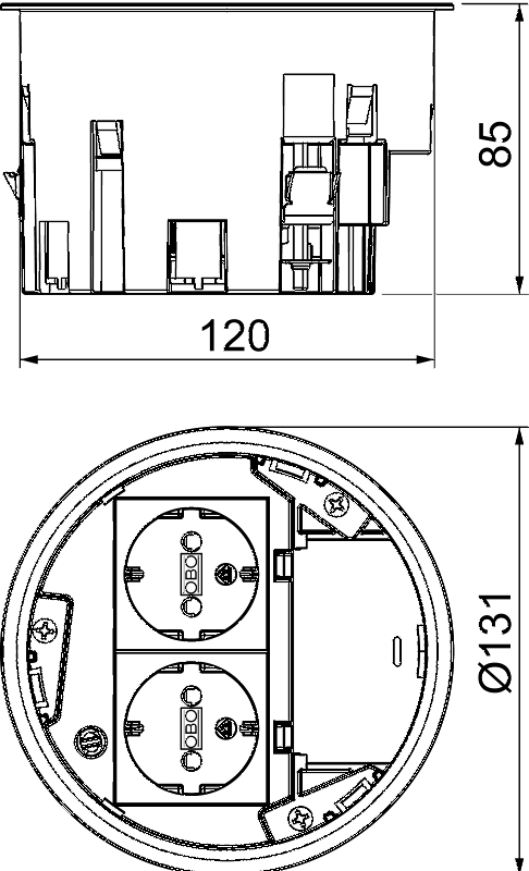 Монтажная коробка для лючка GES R2, 120х85 мм (с 2 розетками 250В 16A, полиамид) MT R2 VDE - фото 2 - id-p46679136