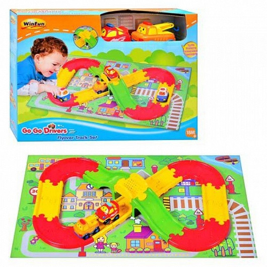 WINFUN 1250-NL ИГРОВОЙ НАБОР "ТРЕК С ЭСТАКАДОЙ" (ТРЕК ИЗ 24 ФРАГМЕНТОВ, 2 МАШИНКИ И ИГРОВОЙ МАТ В КО