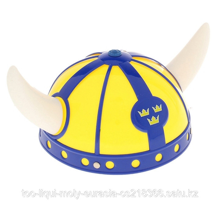 Шлем "Викинг", белые рога, цвет жёлто-синий