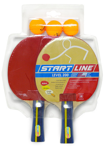 Набор ракетка настольного тенниса Level 200 (2 ракетка + 3 шарик) - фото 1 - id-p47101258