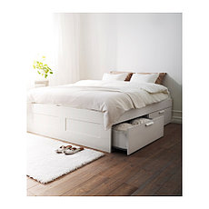 Кровать каркас с ящиком БРИМНЭС белый 140х200, фото 3