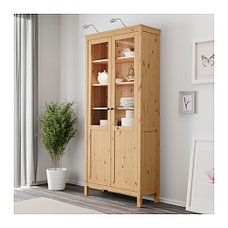 Шкаф с глух/стекл дверц ХЕМНЭС светло-коричневый ИКЕА, IKEA, фото 2